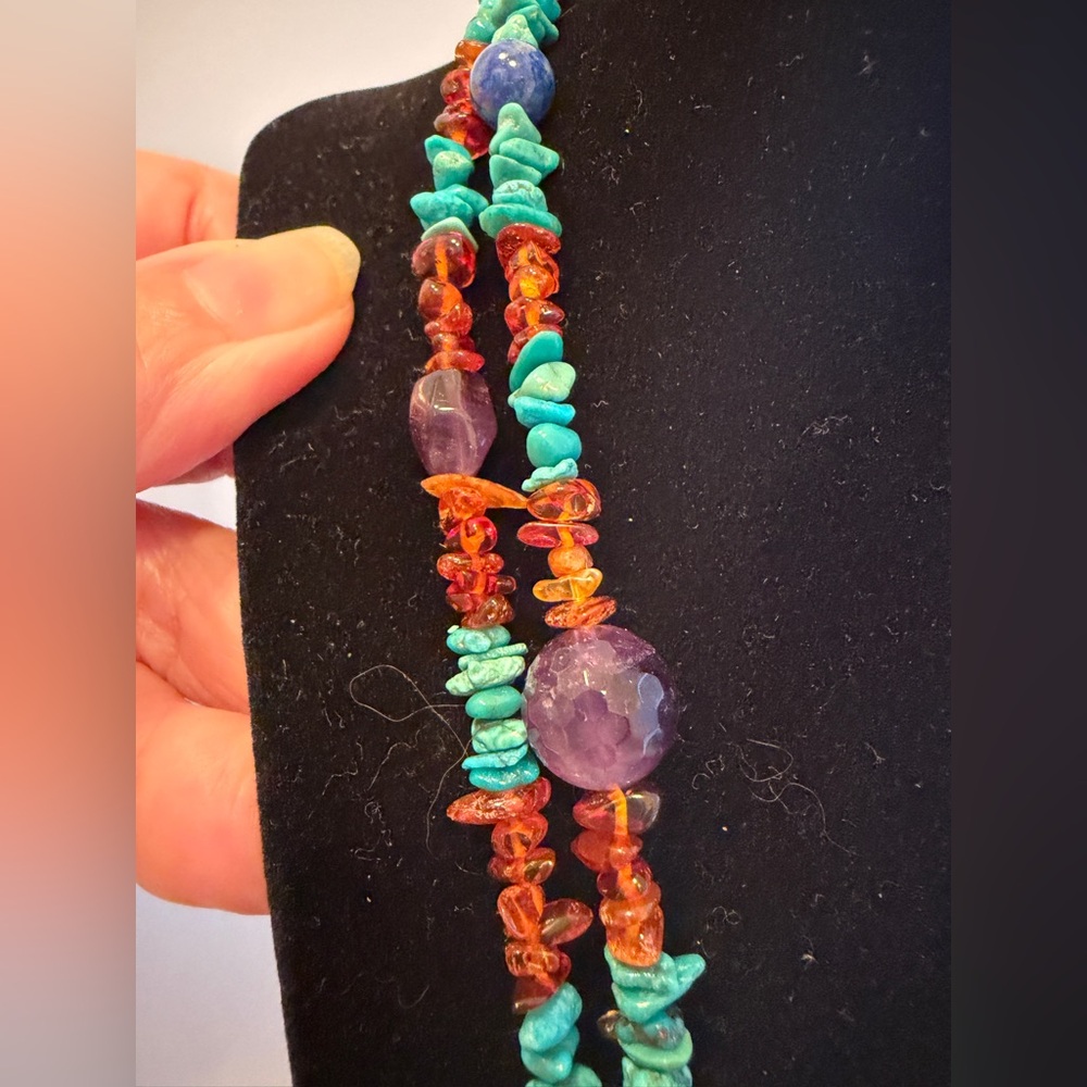 JAY KING Turquoise, Lapis, Amber & Amethyst 43" Necklace, Sterling Silver new ! - Picture 7 of 9